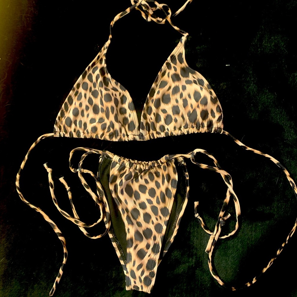 Leopard triangle bikini with tie top and bottom